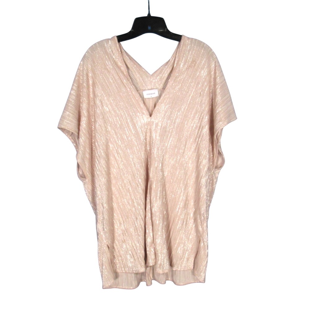 ADRIENNE Shiny Soft Pink GEORGETTE Pleated DEEP V-NECK Pullover BLOUSE/TOP Sz M